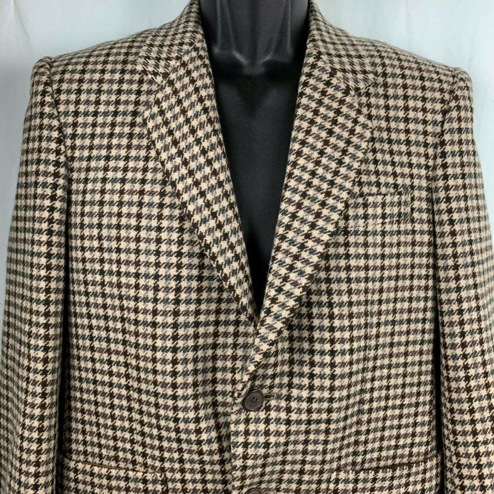 Kanebo Wool Blazer Jacket Brown Checkered Pockets Lined Hipster Notch Lapel